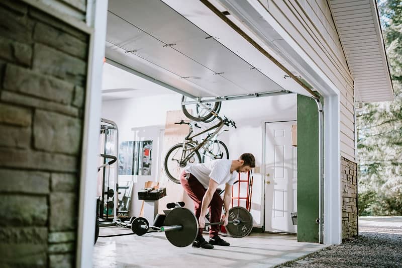 Man Doing Exercise Workout in Garage-cm