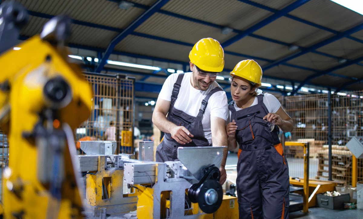 Industrial staffing partner skilled trades team working in a manufacturing facility